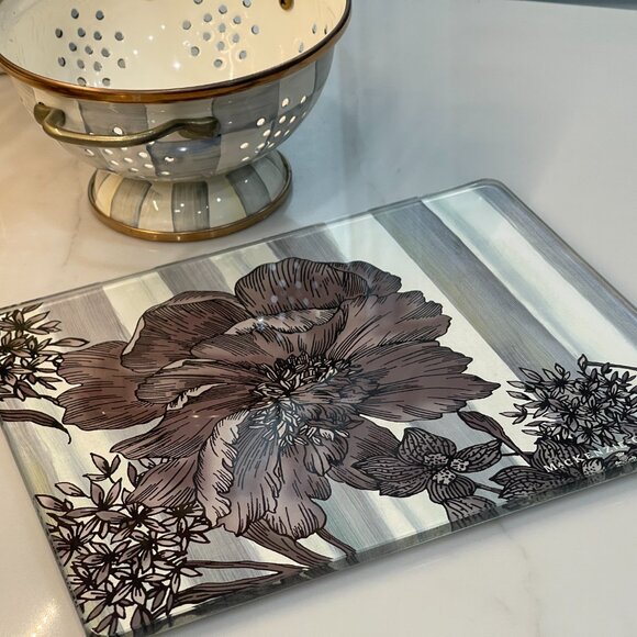 MacKenzie-Childs Glass Worktop Saver / Serving Board — Large Floral on Sterling - Picture 14 of 16